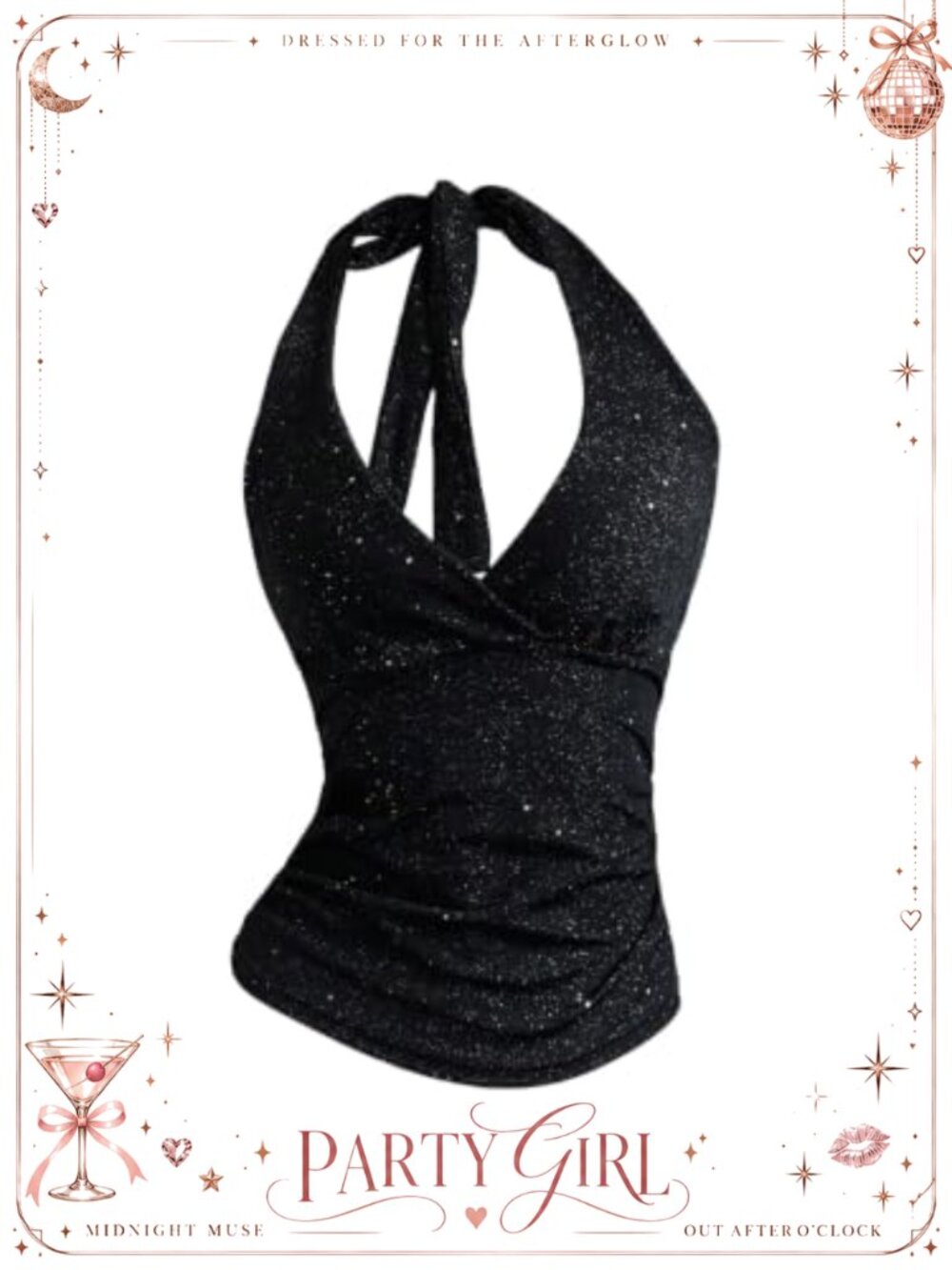 Sparkly Sequin Halter Crop Top Sleeveless Self Tie Party Tank
